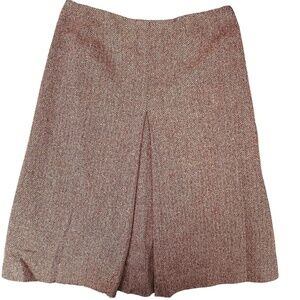 Eddie Bauer | Lined Wool Skirt  Burgundy and Creme | Herringbone Pattern